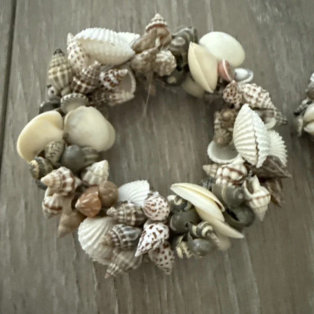 Set of 2 Seashell Napkin Rings Miniature Shells Muted Grays/Browns Beach‎ Decor